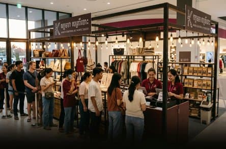 Queue at a pop-up booth in a shopping mall