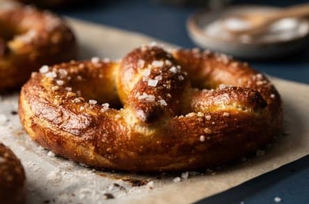 Close-up of a salted pretzel